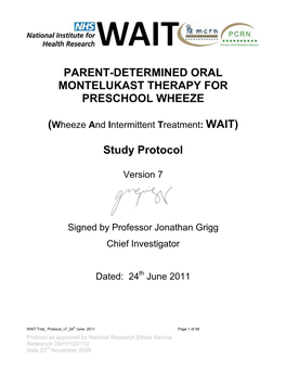 Parent-Determined Oral Montelukast Therapy for Preschool Wheeze