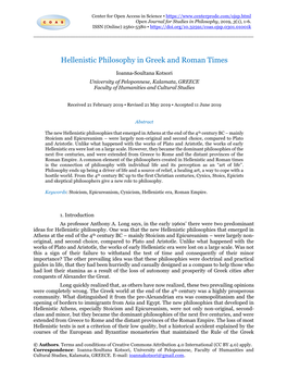 Hellenistic Philosophy in Greek and Roman Times
