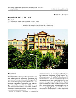 Geological Survey of India S RAJU* 27, Jawaharlal Nehru Road, Kolkata 700 016, India