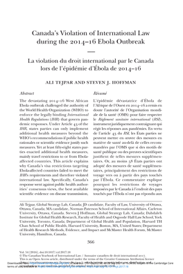 Canada's Violation of International Law During the 2014–16 Ebola