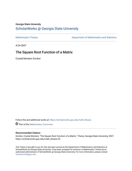 The Square Root Function of a Matrix