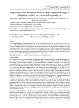 Morphological and Anatomical Analyses of the Serpentine Ecotype of Adenophora Triphylla Var