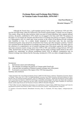 Exchange Rates and Exchange Rate Policies in Vietnam Under French Rule, 1878-1945 *