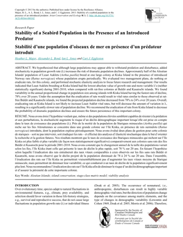 Stability of a Seabird Population in the Presence of an Introduced Predator