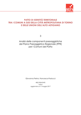 Patto Di Identità Territoriale Tra I Comuni a Sud Della Città Metropolitana Di Torino E Delle Unioni Dell’Alto Astigiano