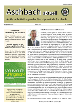 Amtliche Mitteilungen Der Marktgemeinde Aschbach