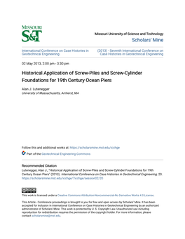 Historical Application of Screw-Piles and Screw-Cylinder Foundations for 19Th Century Ocean Piers