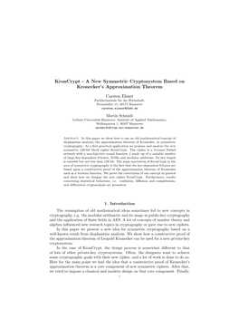 A New Symmetric Cryptosystem Based on Kronecker's