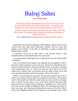 Balraj Sahni an Autobiography