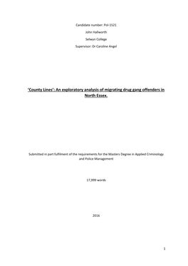 County Lines’: an Exploratory Analysis of Migrating Drug Gang Offenders in North Essex