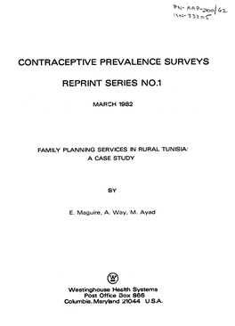 Contraceptive Prevalence Surveys Reprint Series No.1