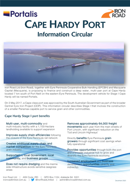 CAPE HARDY PORT Information Circular