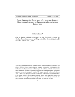 To Sue Everybody: Cutting the Gordian Knot of the Internet of Things with Class Action Litigation