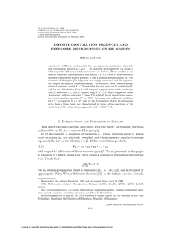 Infinite Convolution Products and Refinable Distributions on Lie Groups