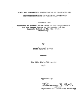 TOXIC and THERAPEUTIC EVALUATION OP STILBAMIDINE and HYDROXYSTILBAMIDINE in CANINE BLASTOMYCOSIS DISSERTATION Presented in Parti