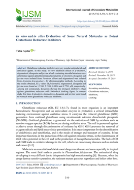 In Vitro and in Silico Evaluation of Some Natural Molecules As Potent Glutathione Reductase Inhibitors