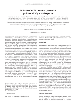 TLR9 and BAFF: Their Expression in Patients with Iga Nephropathy