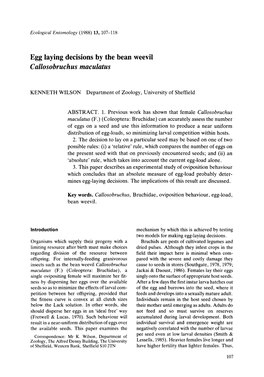 Egg Laying Decisions by the Bean Weevil Callosobruchus Maculatus