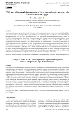 DNA Barcoding Revels First Records of Three Rare Coleopteran Genera in Northern Lakes of Egypt