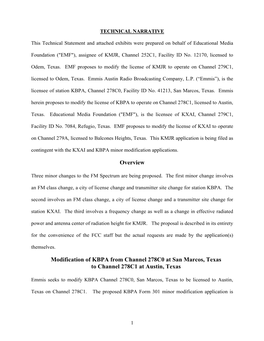 Overview Modification of KBPA from Channel 278C0 at San Marcos