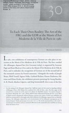 To Each Their Own Reality: the Art of the FRG and the GDR at the Musee D Art Moderne De La Ville De Paris in 1981