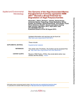 Degradation of Algal Polysaccharides Reveals a Broad Potential for T 3901 Flavobacterium Formosa Agariphila KMM the Genome of Th