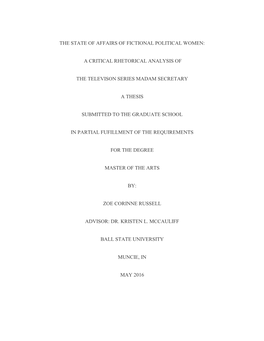 The State of Affairs of Fictional Political Women: a Critical Rhetorical Analysis of the Televison Series Madam Secretary A