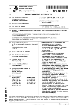 Nitrate Esters of Corticoid Compounds And