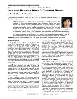 Integrins As Therapeutic Targets for Respiratory Diseases