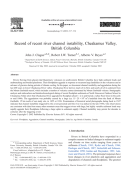 Record of Recent River Channel Instability, Cheakamus Valley, British Columbia