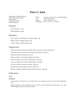 Peter C. John: Curriculum Vitae