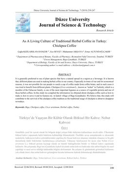 As a Living Culture of Traditional Herbal Coffee in Turkey: Chickpea Coffee