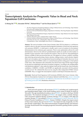 Transcriptomic Analysis for Prognostic Value in Head and Neck Squamous Cell Carcinoma