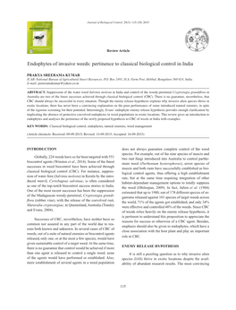 Endophytes of Invasive Weeds: Pertinence to Classical Biological Control in India