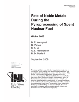 Fate of Noble Metals During the Pyroprocessing of Spent Nuclear Fuel