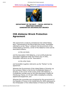 CSS Alabama Wreck Protection Agreement