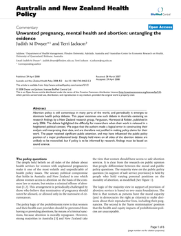 Australia and New Zealand Health Policy Biomed Central