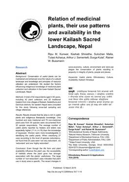 Relation of Medicinal Plants, Their Use Patterns and Availability in the Lower Kailash Sacred