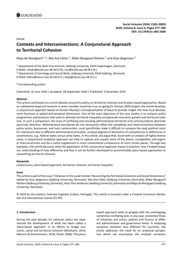 A Conjunctural Approach to Territorial Cohesion