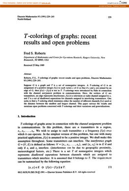 T-Colorings of Grap Results and O