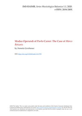 Modus Operandi of Pavlo Carrer: the Case of Marco Botzaris by Stamatia Gerothanasi