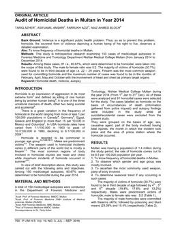 Audit of Homicidal Deaths in Multan in Year 2014