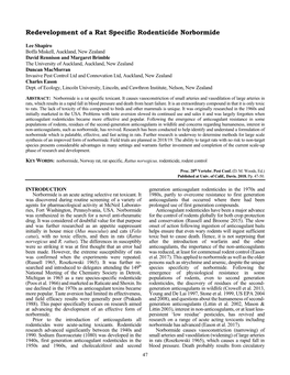 Redevelopment of a Rat Specific Rodenticide Norbormide