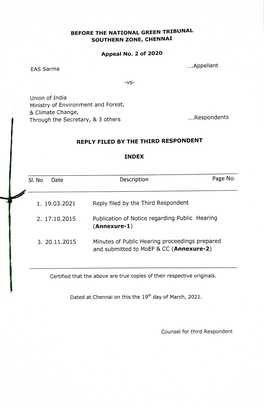 REPLY FILED by the THIRD RESPONDENT INDEX (Annexure-1)