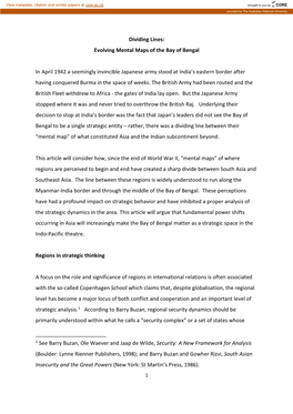 Dividing Lines: Evolving Mental Maps of the Bay of Bengal in April 1942 a Seemingly Invincible Japanese Army Stood at India's