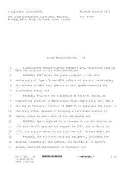 MISSISSIPPI LEGISLATURE REGULAR SESSION 2017 By