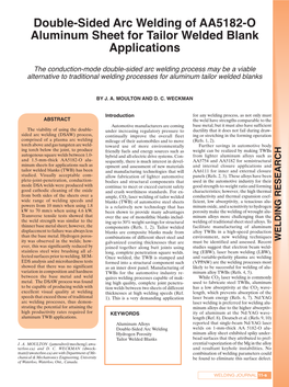 Double-Sided Arc Welding of AA5182-O Aluminum Sheet for Tailor Welded Blank Applications