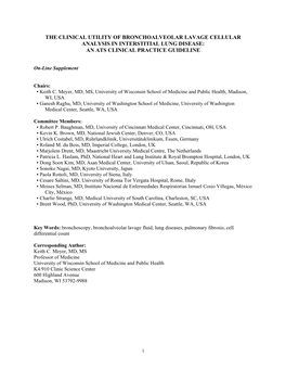 The Clinical Utility of Bronchoalveolar Lavage Cellular Analysis in Interstitial Lung Disease: an Ats Clinical Practice Guideline