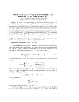 Fast Radial Basis Function Interpolation Via Preconditioned Krylov Iteration Nail A