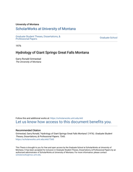 Hydrology of Giant Springs Great Falls Montana